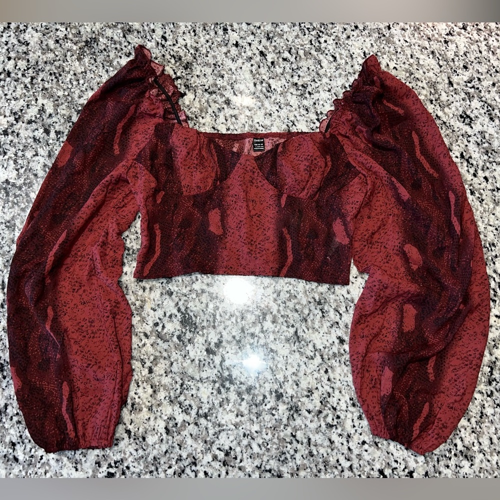 Snakeskin Lantern Sleeve Sweetheart Neck Bustier Top